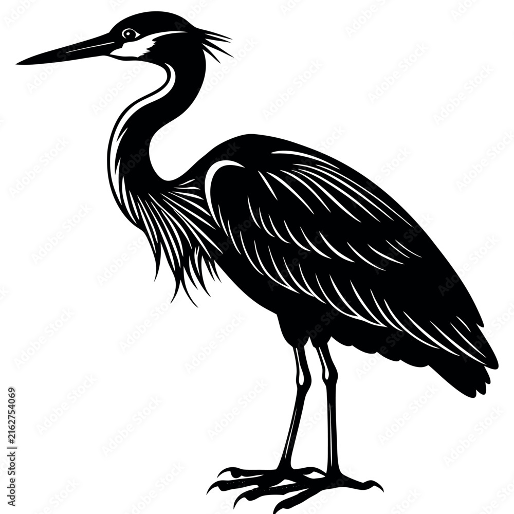 Fototapeta premium heron silhouette illustration on white background 