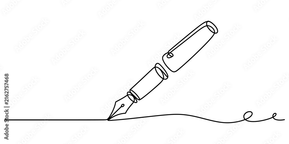 Fototapeta premium Continuous single line drawing of a fountain pen writing a long horizontal line Vector, illustration