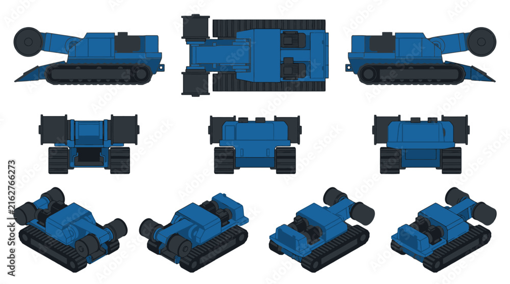 Obraz premium Collection of Blue Lego Brick Tanks in Various Angles.