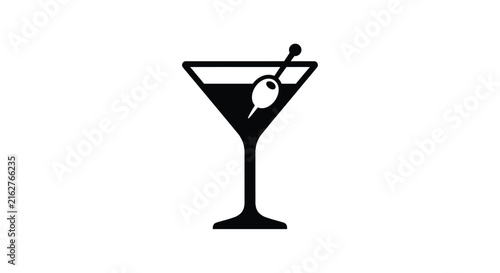 Foto Martini Glass With Olive And Stirrer Black Silhouette