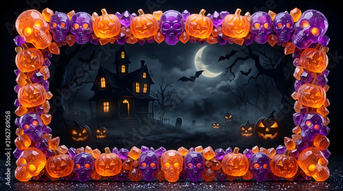 Halloween Decorative Border Collection with Spooky Autumn Frame and Copy Space. Halloween Border. Halloween Background