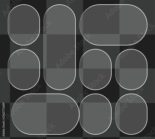 Modern UI glass effect design template featuring frosted glassmorphism rounded rectangle panels glassmorphism rectangle template interface transparent translucent abstract