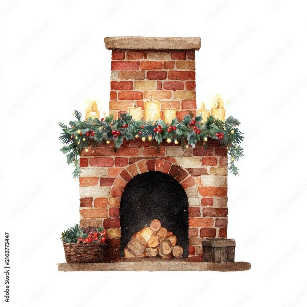 Naklejka premium Cozy festive fireplace illustration.