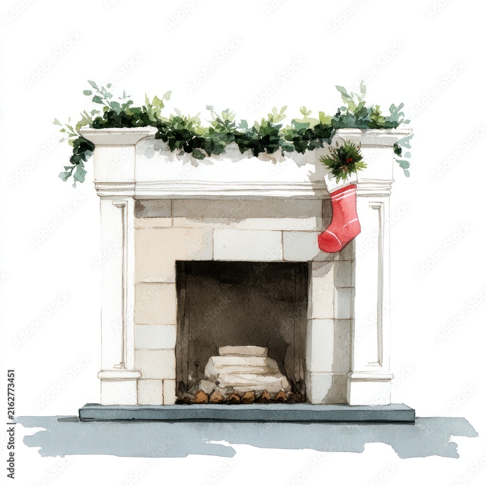 Naklejka premium Cozy festive fireplace illustration.