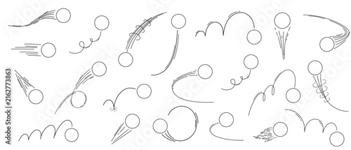 Abstract sports ball doodle collection featuring soccer, football and tennis sketch icons with speed and movement vector elements