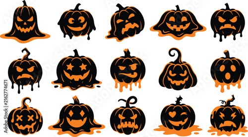 A spooky collection of jack o' lanterns celebrating the dark and delightful spirit of halloween night