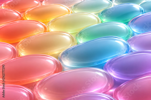 Colorful Translucent Capsule Grid with Pastel Rainbow Glass Texture – Abstract Technology Background