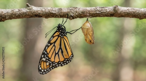 Butterfly emerging from chrysalis