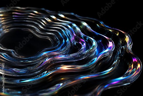 Luxury Iridescent Glass Waves With Prismatic Reflections on Black Background