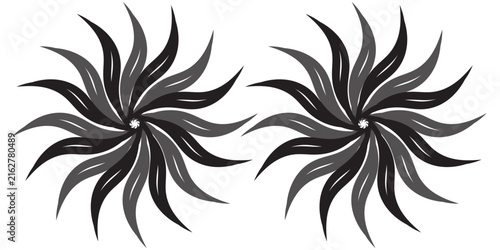 Modern Black White Floral Pinwheel Swirl Rotation Organic Spiral Minimalist Abstract Logo Icon Background