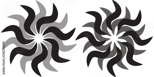 Modern Black Grey Wavy Pinwheel Spiral Rotation Hypnotic Organic Minimalist Abstract Logo Icon Background