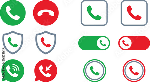 Photography Phone call interface buttons vector icons set with incoming outgoing decline sli