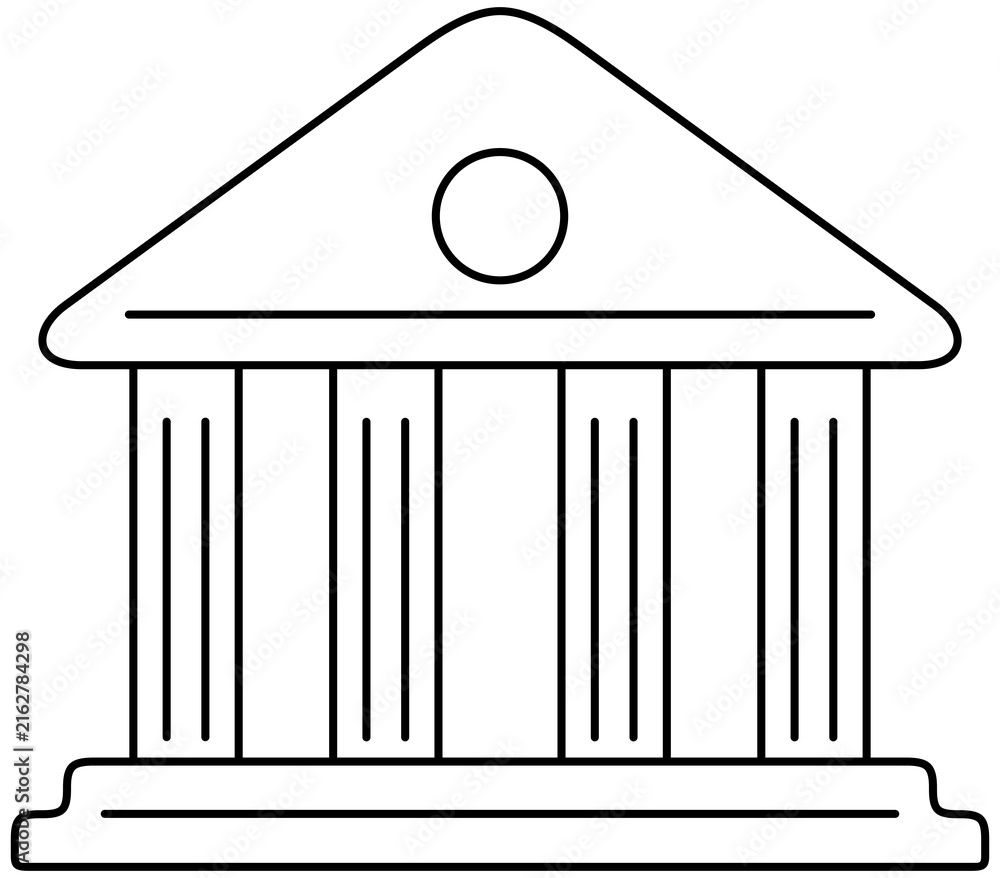 Fototapeta premium A stylized illustration of a classic historic building featuring prominent columns and wide front steps, representing a bank, courthouse, or government institution.