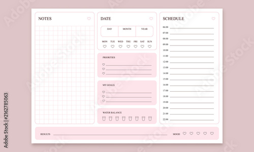 Daily planner template a4. To Do List Planner Page. Priorities and goals layout, notes and oth. Printable Daily Organizer.