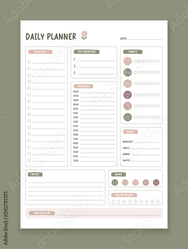 Daily planner template a4. To Do List Planner Page. Priorities and goals layout, notes and oth. Printable Daily Organizer.