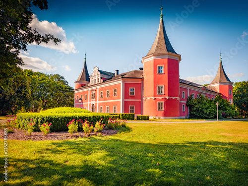 Картината върху платно Colorful morning view of Sokolov palace with green meadow