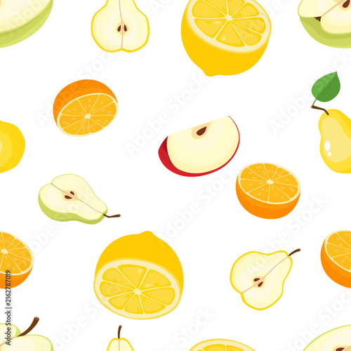 Vector leaf pattern, seamless fruit design.