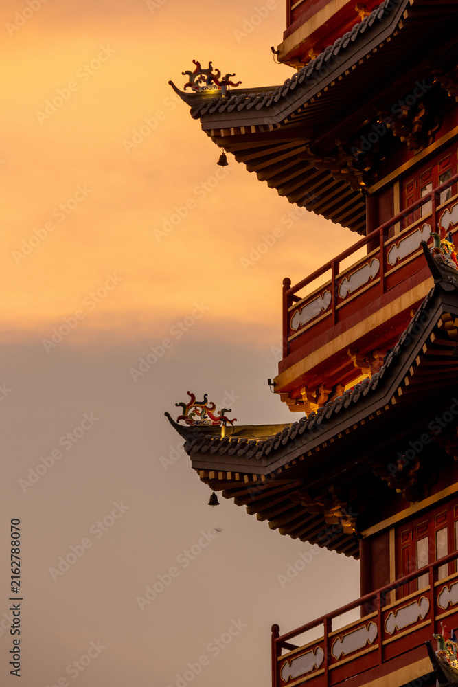 Fototapeta premium Pagoda Pantjoran Chinatown PIK is beautifully presented in the evening