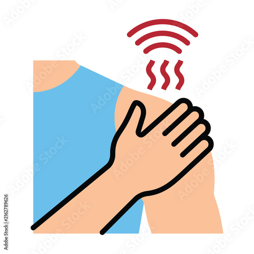 person scratching arm with heat wave symbol above skin irritation or rash