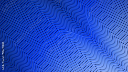 Konstfotografi Blue wave lines form an abstract 3D render pattern.