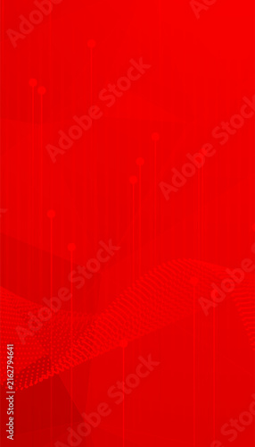Red digital technology background vector with connected dots lines network and abstract wave particles pattern, futuristic data communication science wallpaper backdrop cover