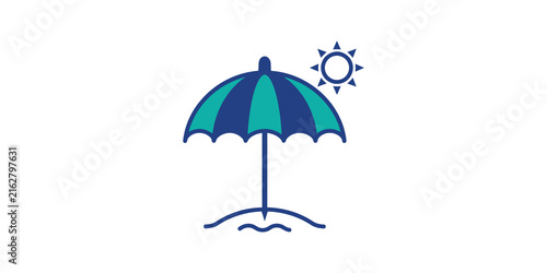 Canvastavla Beach umbrella flat icon featuring blue sun graphic for summer vacation