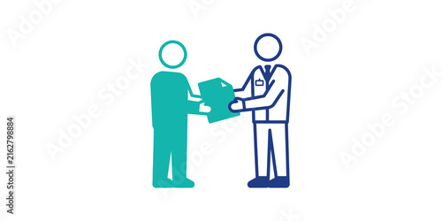 Foto Customer receiving document from official employee teal blue vector