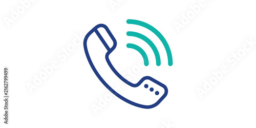 Fotografía Outlined landline phone icon with turquoise wireless signal waves