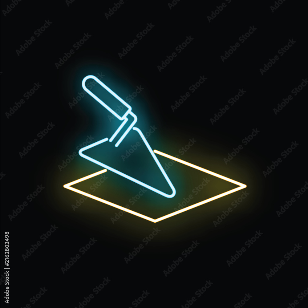 Obraz premium Neon light trowel outlining construction and masonry work