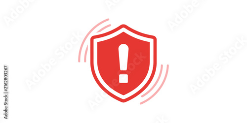 Fotografía Red shield with exclamation mark signifies warning and security alert