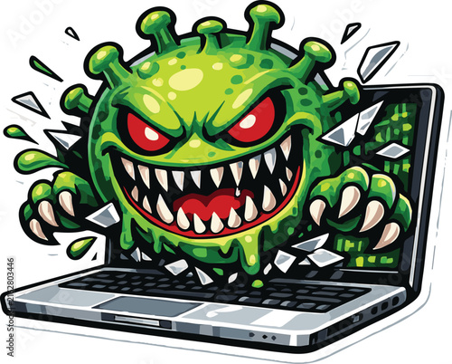 green monster with a laptop