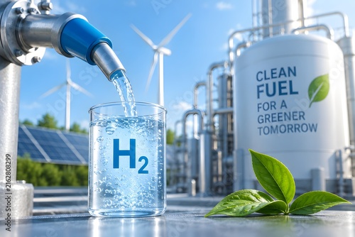 Hydrogen fuel production for a greener tomorrow, clean energy concept.