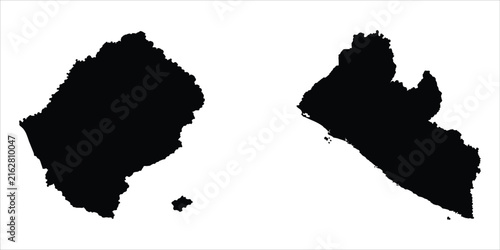 Foto Black silhouette maps of lesotho and liberia isolated on white background