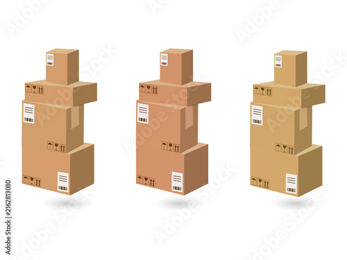Konstfotografi Stack of cardboard boxes on transparent background