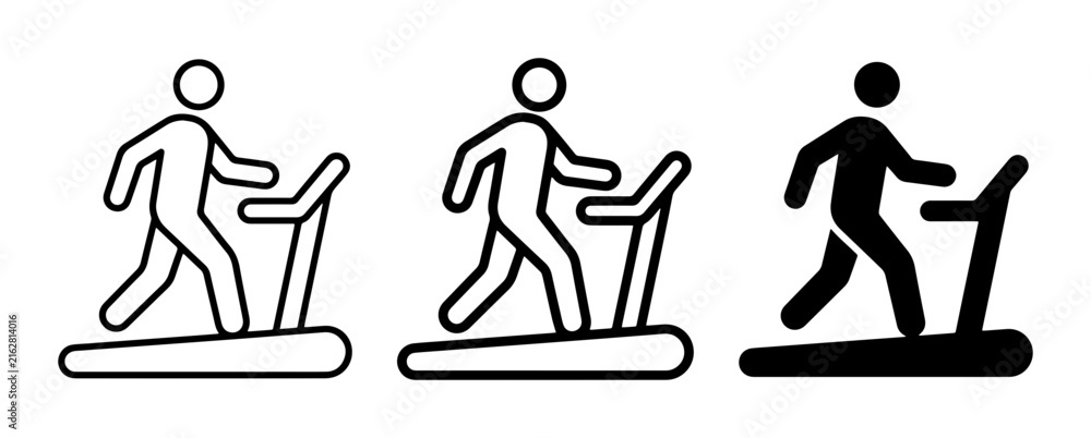 Naklejka premium Treadmill Exercise Icons, Running Silhouette, Cardio Workout Graphics, Fitness Machine Vector Set