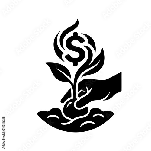 Financial Growth Concept with Plant and Hand Illustration.