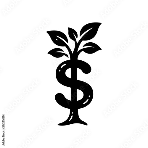 Financial Growth Concept Illustration with Plant and Dollar Sign.