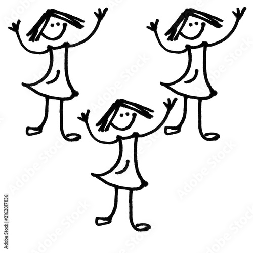 Hand Drawn Happy Women Stick Figure Doodle Set – Celebrating Cartoon Faces Vectors on White

