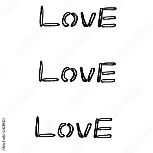 Hand Drawn LOVE Word Doodle Set – Three Outline Text Vectors on White Background

