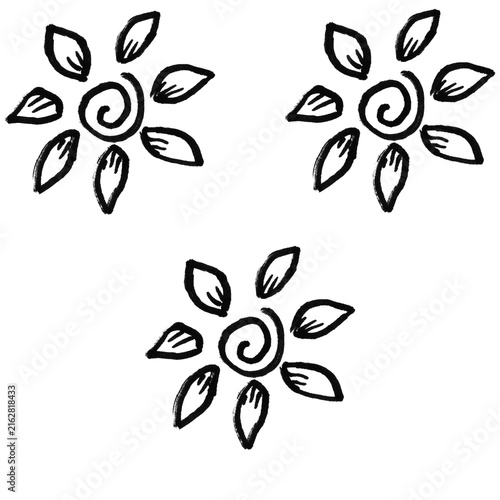 Hand Drawn Flower Doodle Set – Spiral Petal Cartoon Sun Outline Vectors on White

