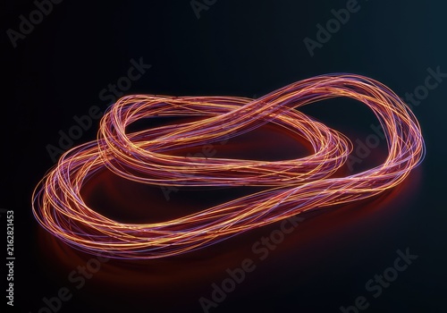 A complex, winding digital pathway composed of glowing lines curves sharply across a dark plane, illustrating unpredictable movement or journey ,connection ,direction ,zigzag