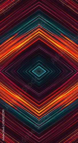 A complex abstract background showing rhythmic repetition and fading lines, suggesting visual sound waves or an infinite echo effect in vibrant colors ,pulse ,movement ,digital