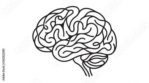 Minimal Hand Drawn Human Brain Line Art Illustration Isolated on White Background