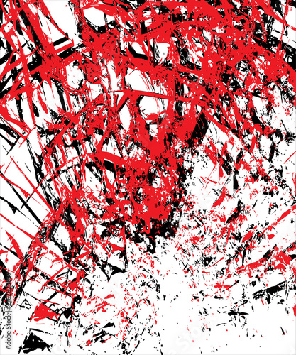 Foto A bold, high-contrast abstract expressionist artwork, dominated by dynamic and chaotic brushstrokes in red, black, and white