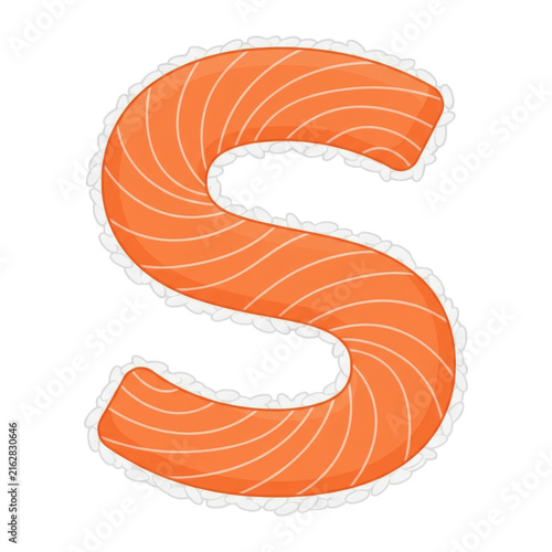 Salmon sushi letter S, creative food typography, alphabet with delicious ingredients, playful and artistic food letter for gourmet culinary design