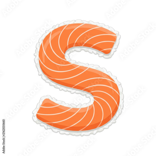 Salmon sushi letter S conveying joy and delight
