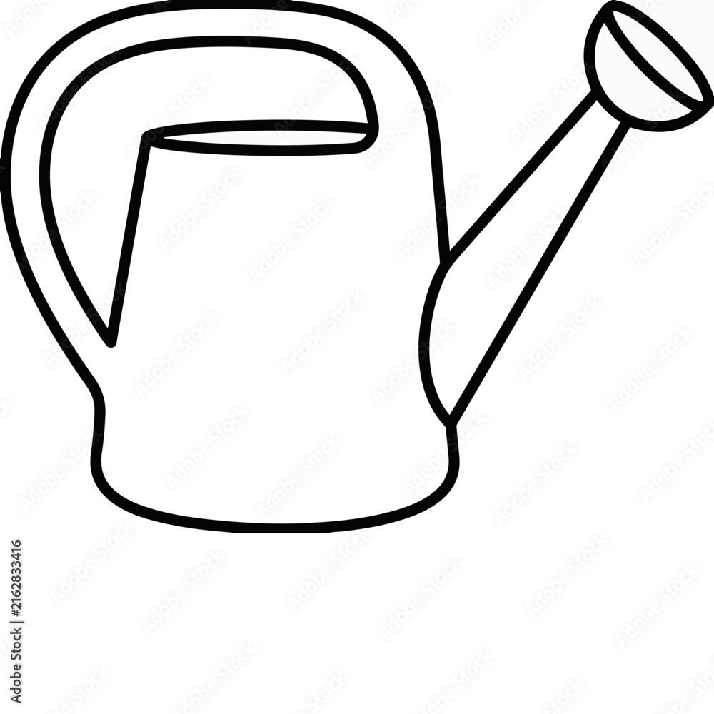 Fototapeta premium Line art watering can with spout isolated on white background for gardening design