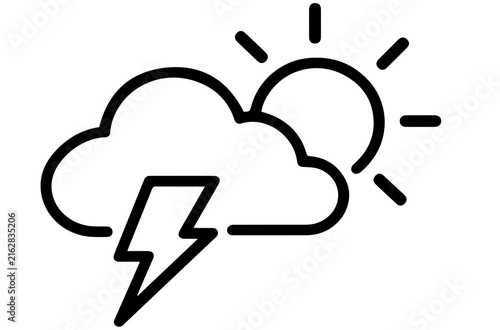Sun cloud and lightning weather forecast line icon vector illustration