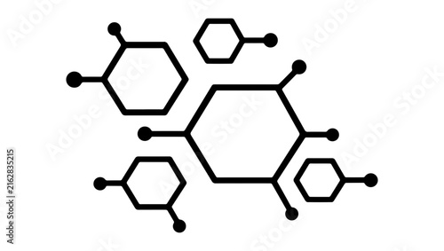 Molecular structure with hexagon ring icon isolated on white background