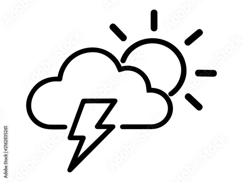 Thunderstorm with sun weather forecast line icon isolated on white background